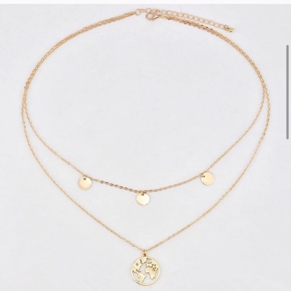 Gold Earth World Layered Disc Trendy Necklace - Picture 4 of 4